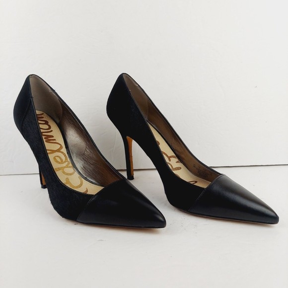 Sam Edelman Desiree Calf  Hair Black Leather Pointed Toe Pumps, Women's Size 9 M - Picture 5 of 12